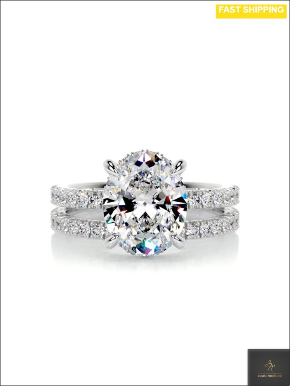 2.8 ctw Oval Moissanite Bridal Set Engagement Ring Platinum Plated Silver